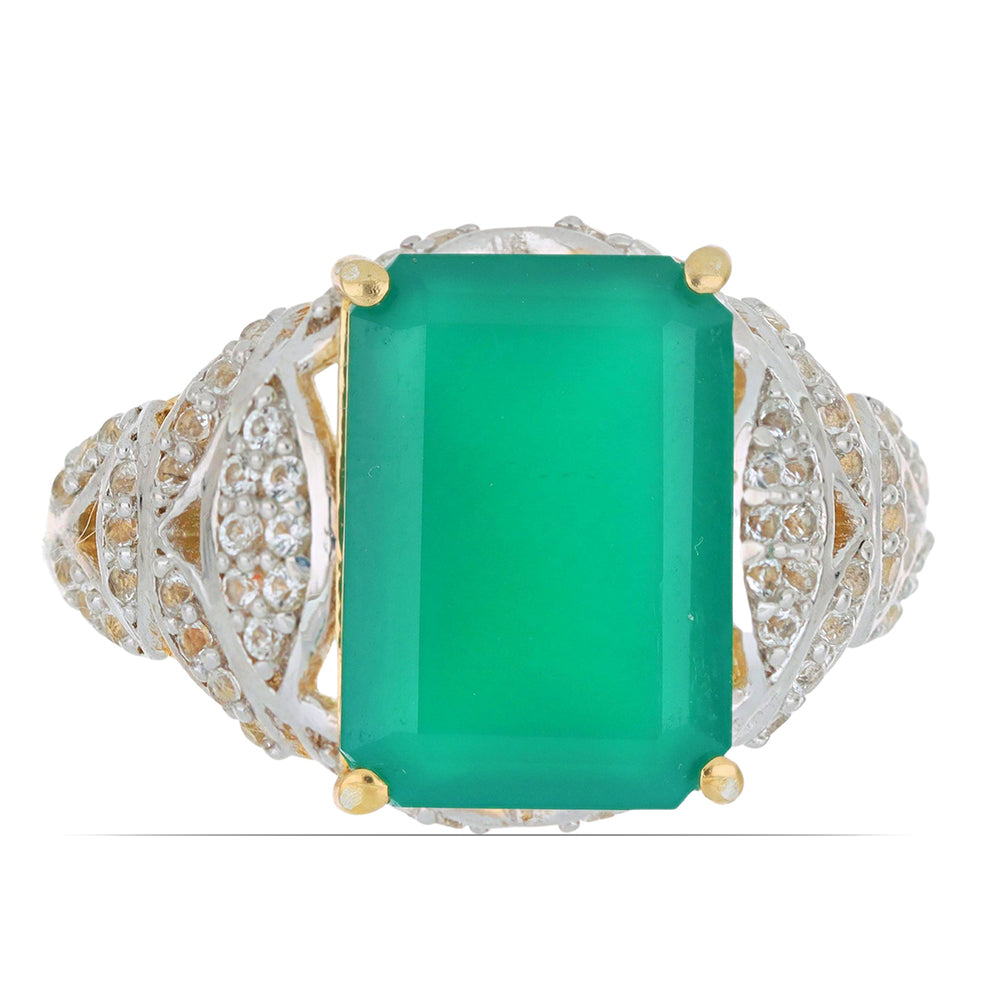 Goldplattierter Silberring mit grünem Achat und weißem Topas 1 