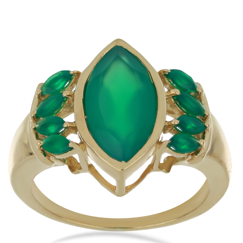 Goldplattierter Silberring mit grünem Achat 3 