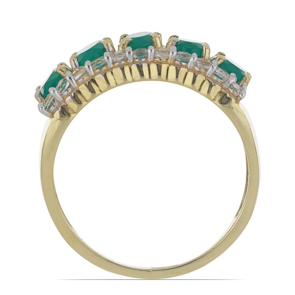 Goldplattierter Silberring mit grünem Achat und weißem Topas