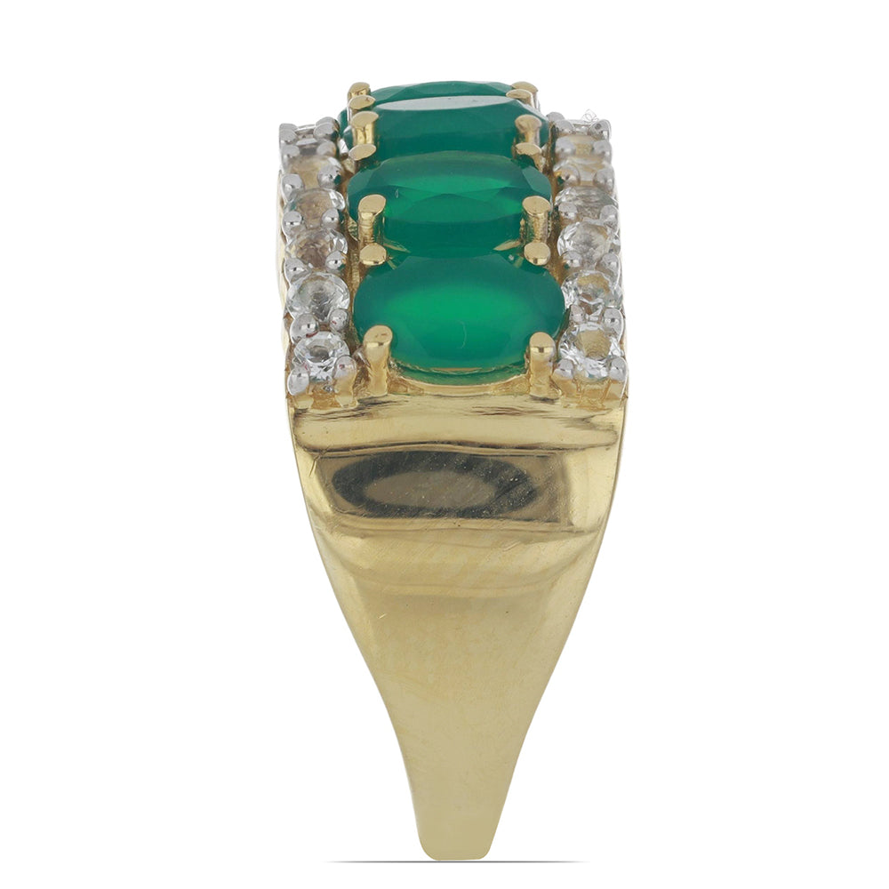 Goldplattierter Silberring mit grünem Achat und weißem Topas 4 