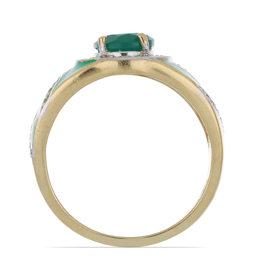 Goldplattierter Silberring mit grünem Achat und weißem Topas 2 