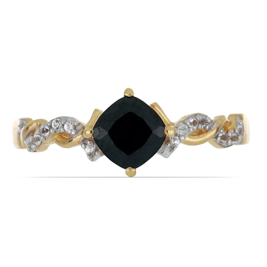 Goldplattierter Silberring mit schwarzem Onyx aus Suwar und weißem Topas