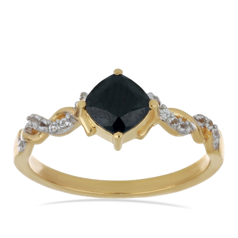Goldplattierter Silberring mit schwarzem Onyx aus Suwar und weißem Topas