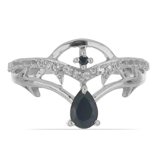Silberring mit schwarzem Onyx aus Suwar und weißem Topas