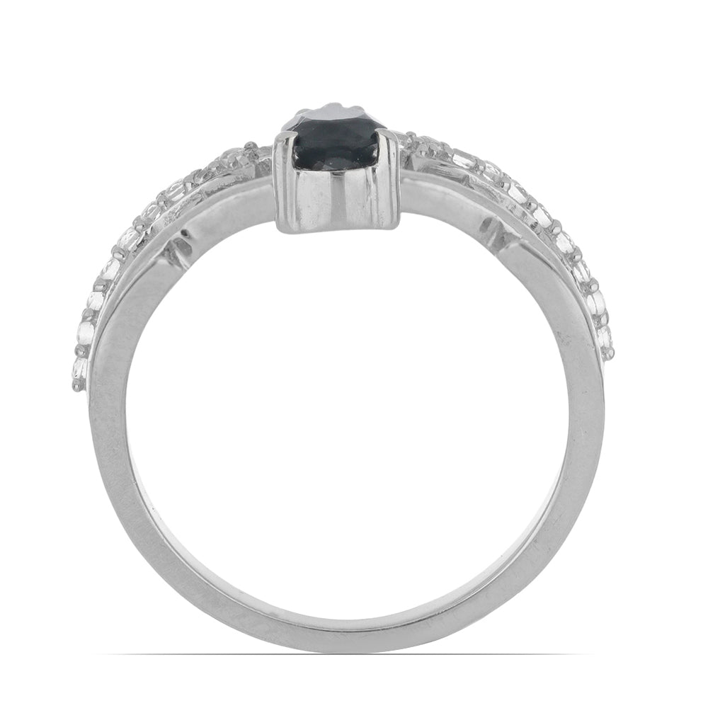 Silberring mit schwarzem Onyx aus Suwar und weißem Topas