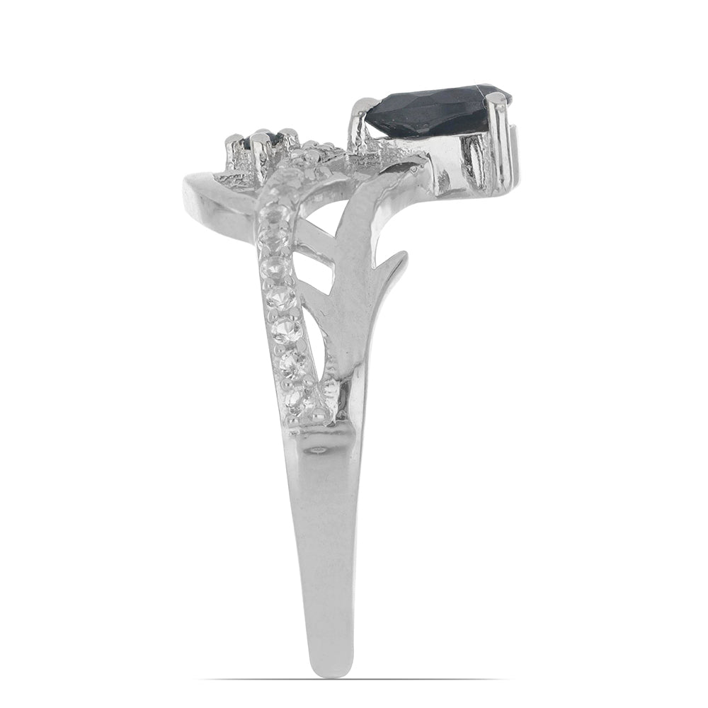 Silberring mit schwarzem Onyx aus Suwar und weißem Topas 4 