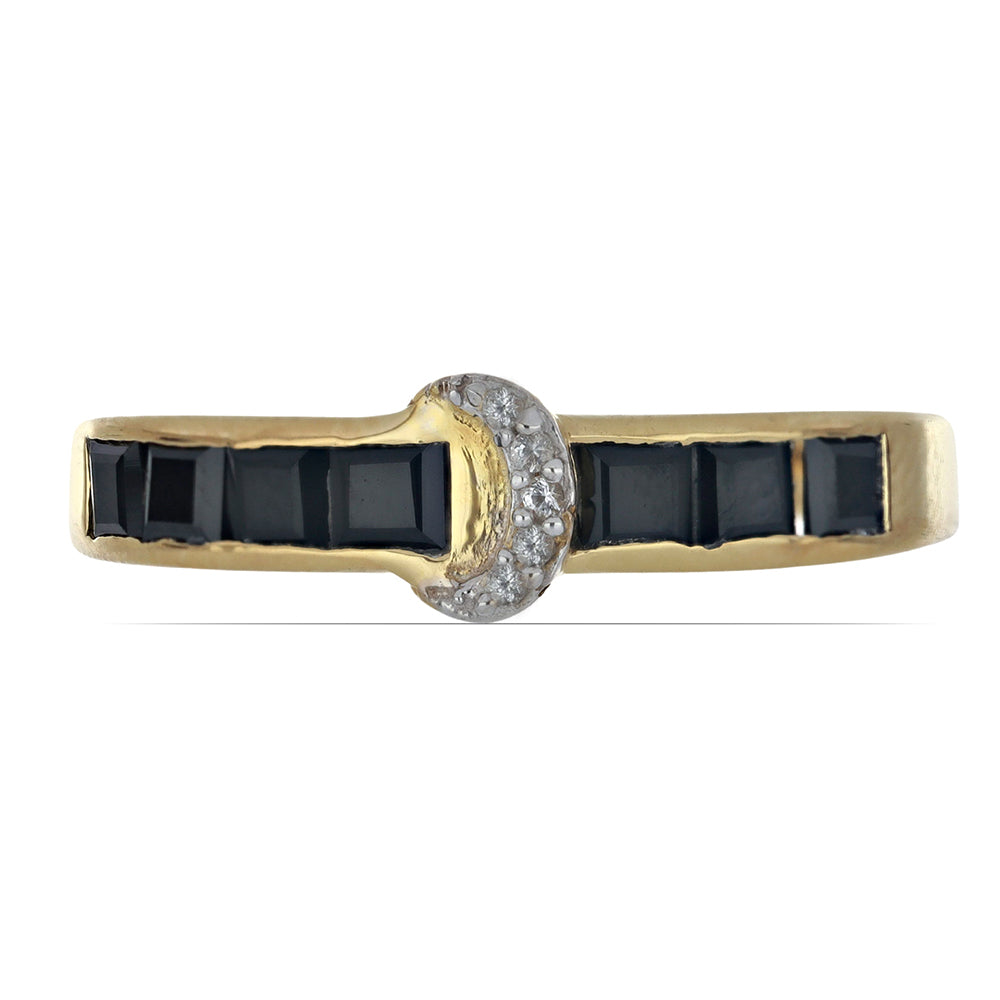 Goldplattierter Silberring mit schwarzem Onyx aus Suwar und weißem Topas