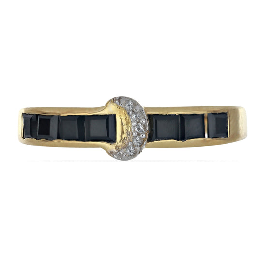 Goldplattierter Silberring mit schwarzem Onyx aus Suwar und weißem Topas