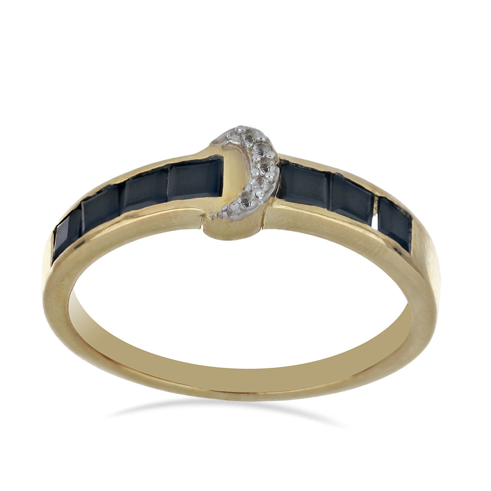 Goldplattierter Silberring mit schwarzem Onyx aus Suwar und weißem Topas 3 