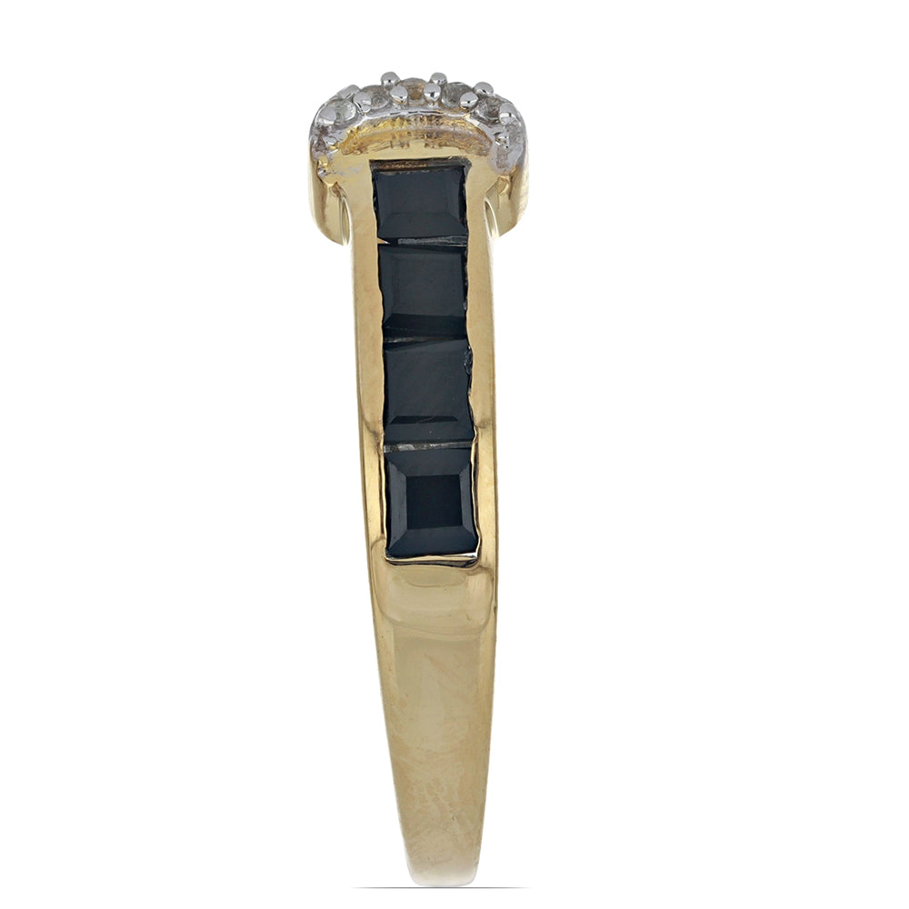 Goldplattierter Silberring mit schwarzem Onyx aus Suwar und weißem Topas