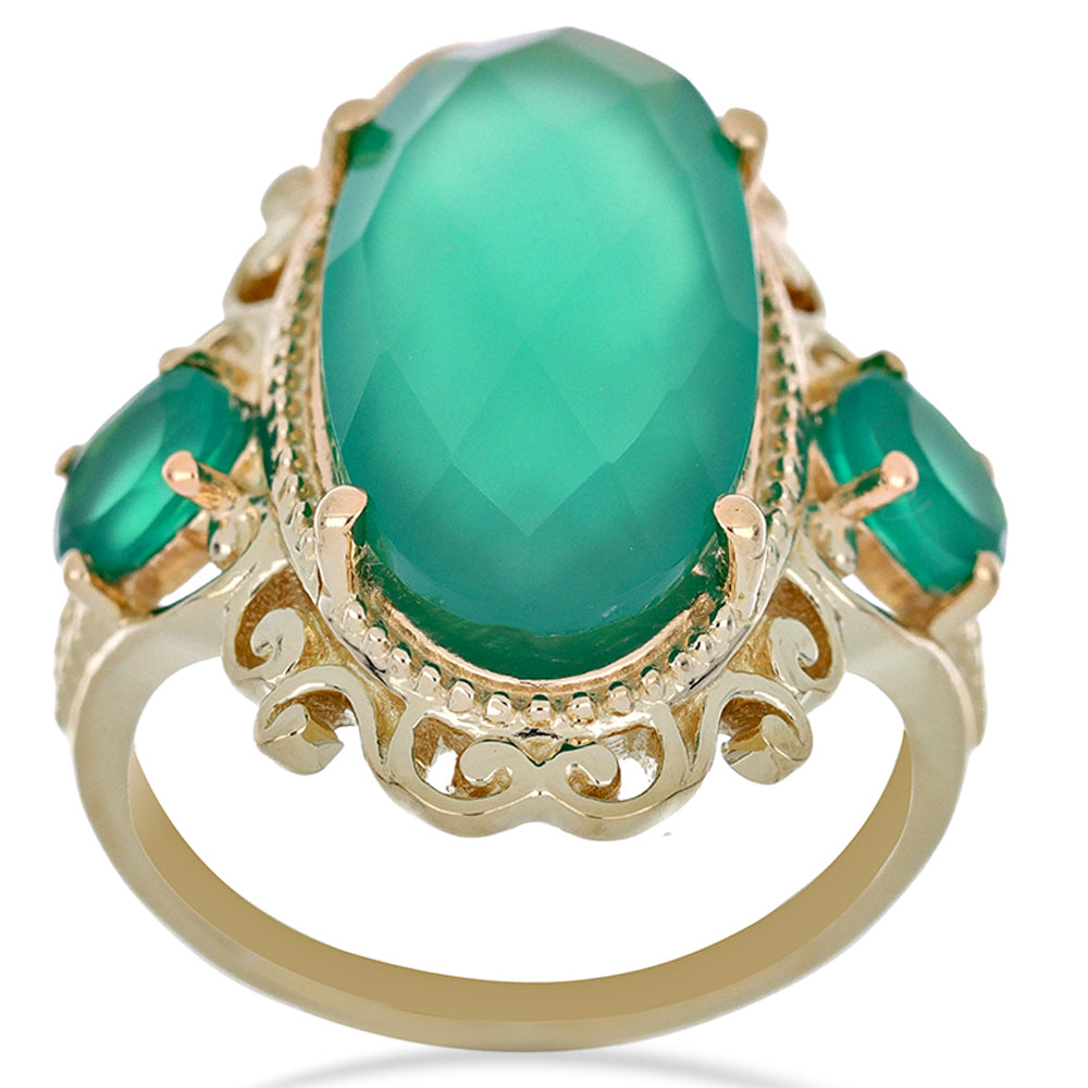 Goldplattierter Silberring mit grünem Achat 3 