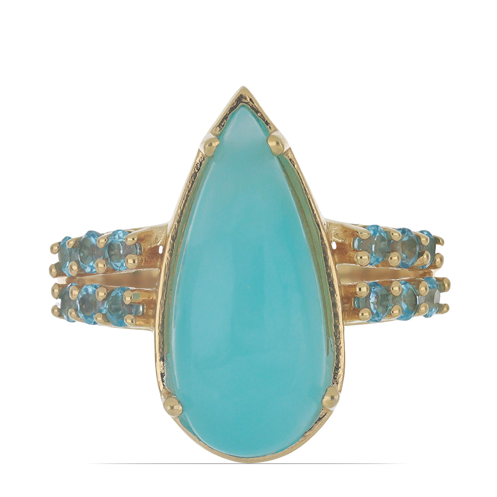 Goldplattierter Silberring mit schweizerischem Blautopas