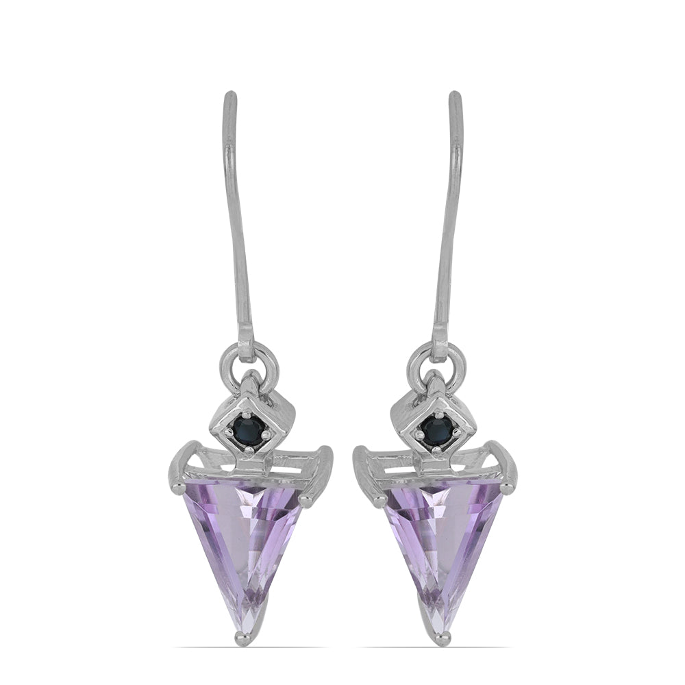 Silberohrringe mit Rose De France Amethyst und schwarzem Spinell aus Gorno Badakhshan 1 