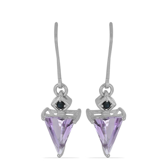 Silberohrringe mit Rose De France Amethyst und schwarzem Spinell aus Gorno Badakhshan