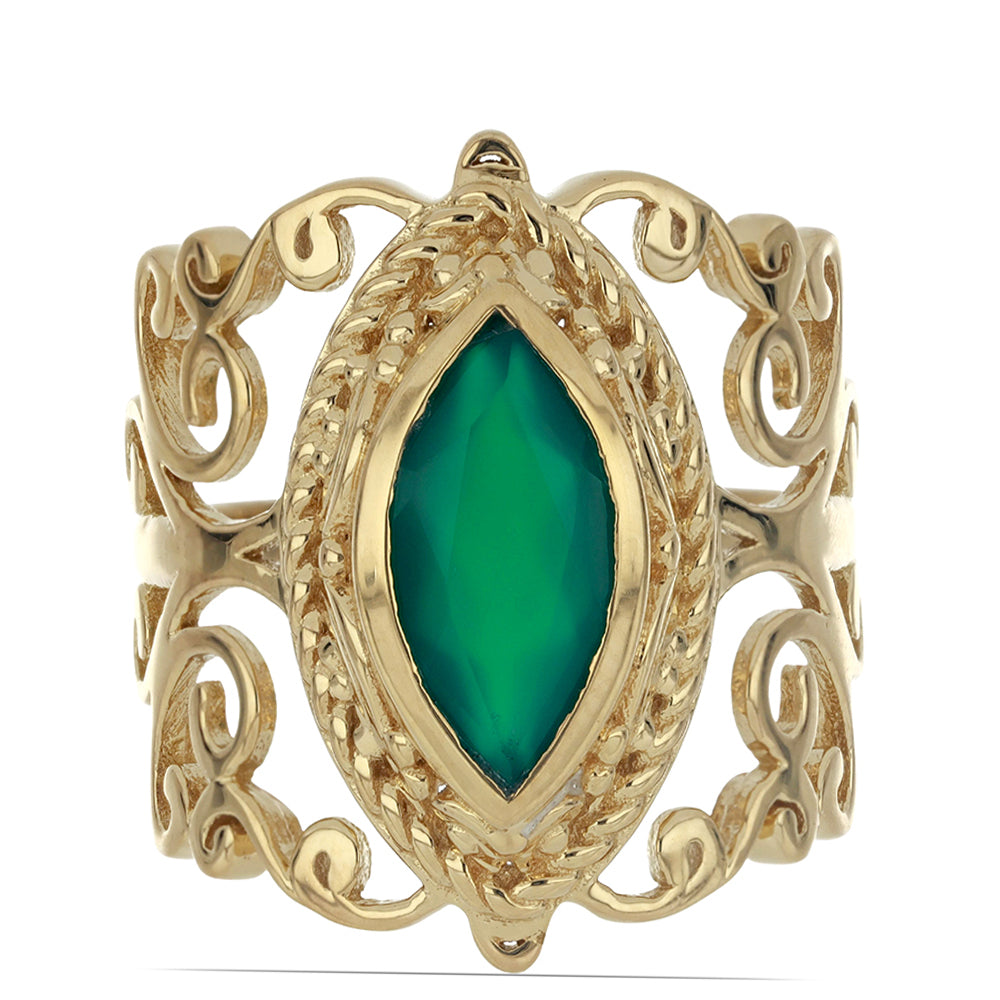 Goldplattierter Silberring mit grünem Achat 1 