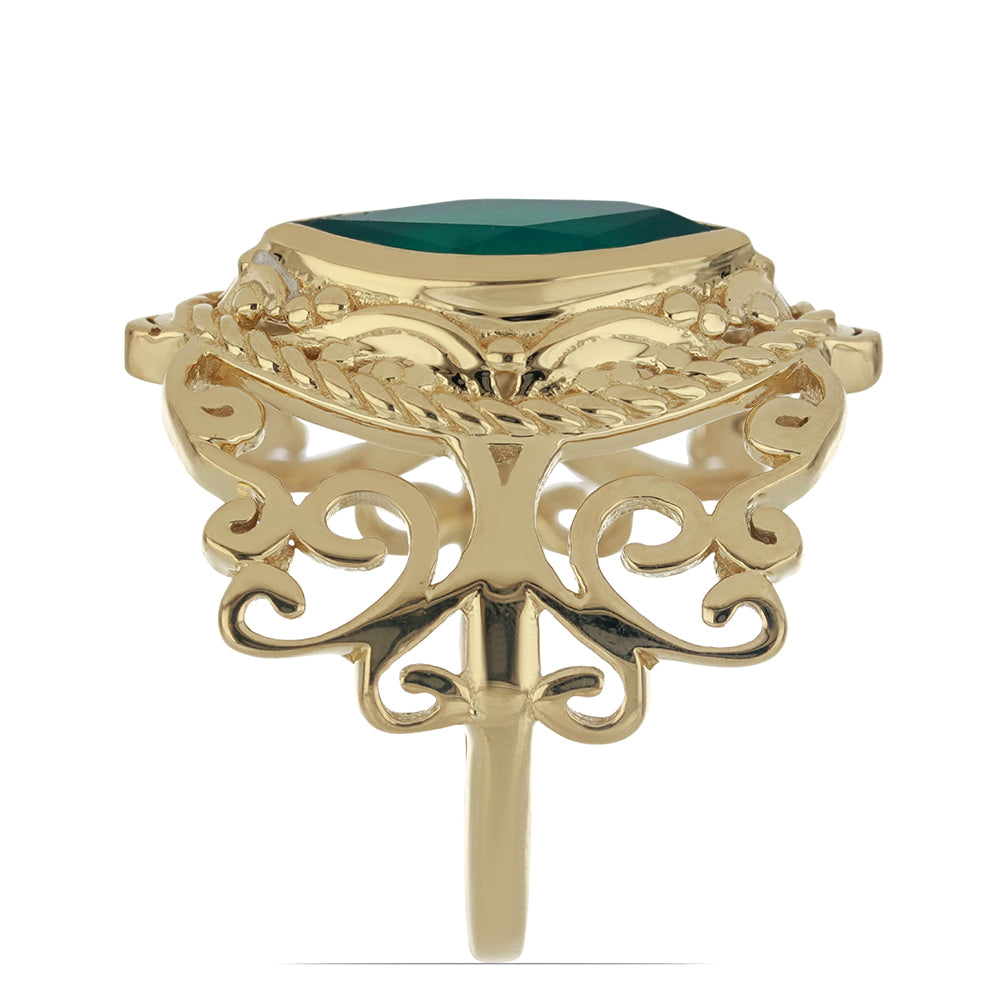 Goldplattierter Silberring mit grünem Achat 4 