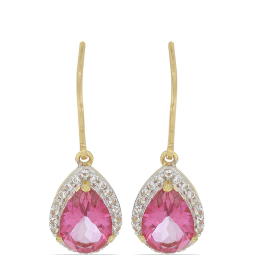 Goldplattierte Silberohrringe mit rosa Topas und weißem Topas