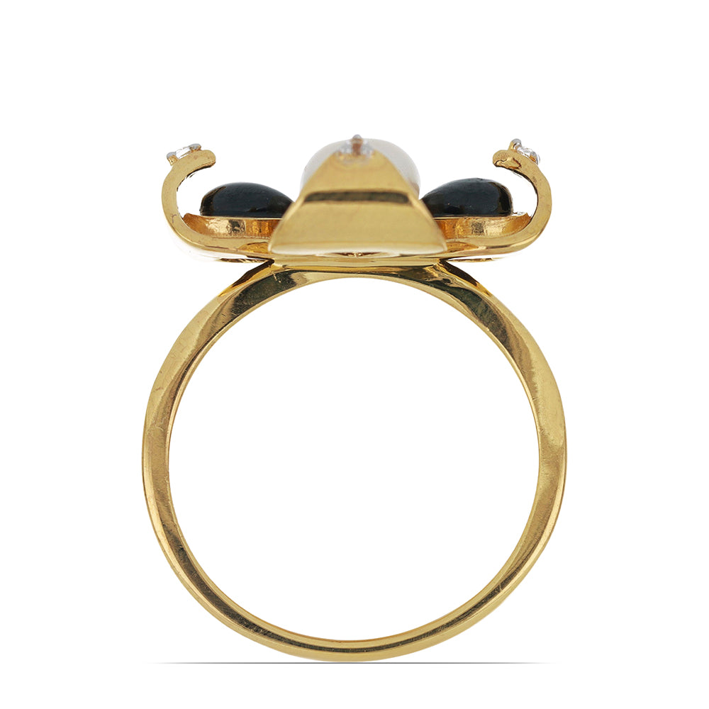 Goldplattierter Silberring mit schwarzem Onyx aus Suwar und weißer Süßwasserperle 2 