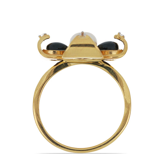 Goldplattierter Silberring mit schwarzem Onyx aus Suwar und weißer Süßwasserperle