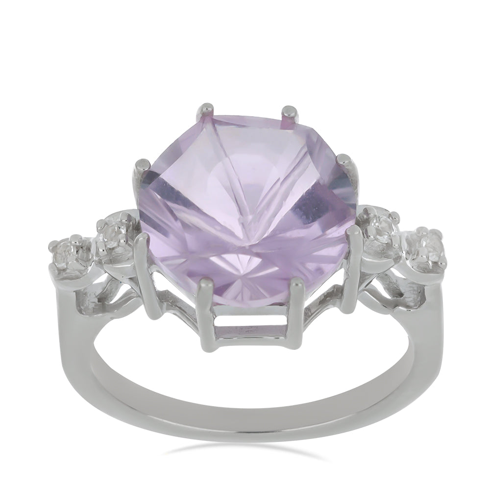 Silberring mit Rose De France Amethyst und weißem Topas 3 