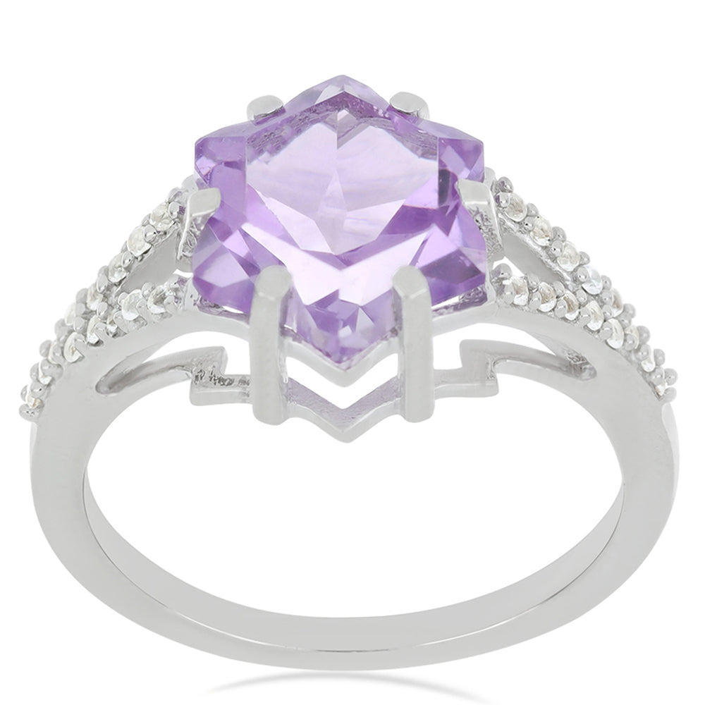 Silberring mit Rose De France Amethyst und weißem Topas 3 