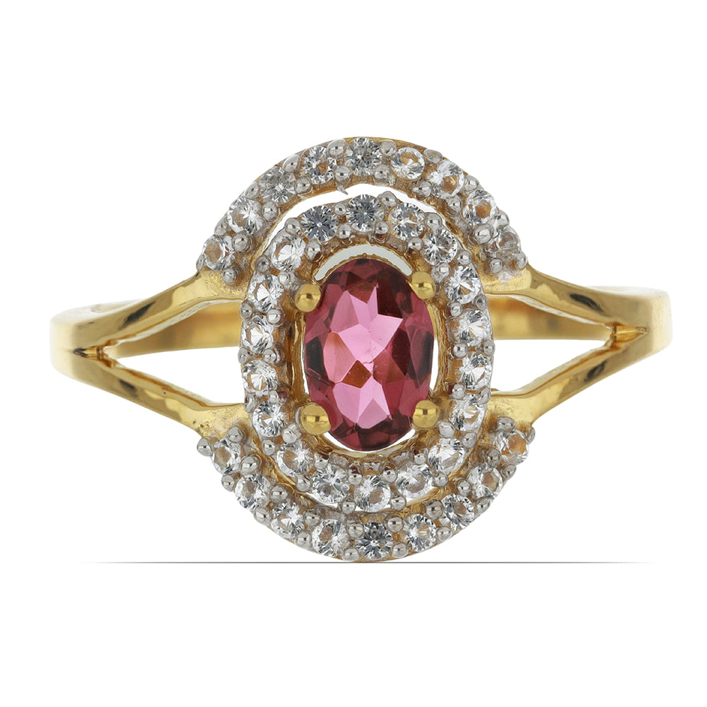 Goldplattierter Silberring mit Rubellit aus Cruzeiro und weißem Topas