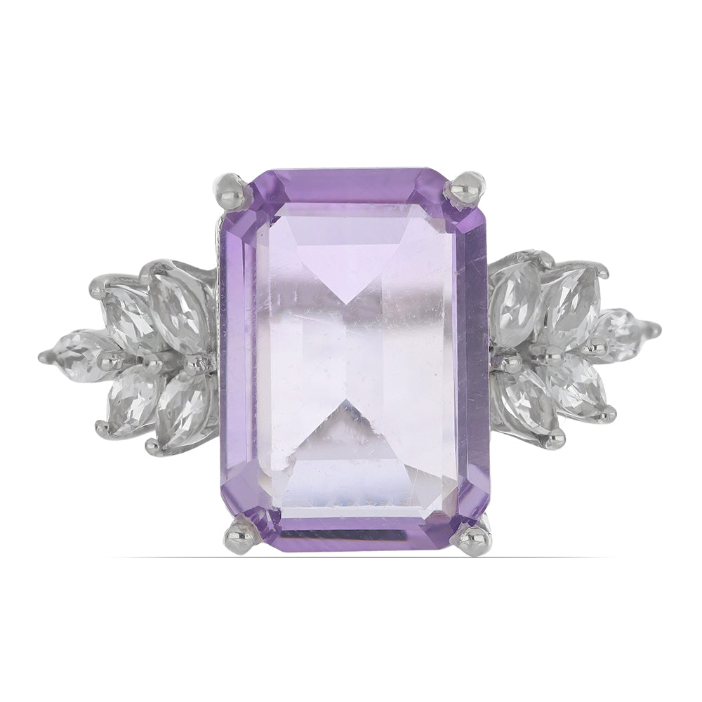 Silberring mit Rose De France Amethyst und weißem Topas 1 