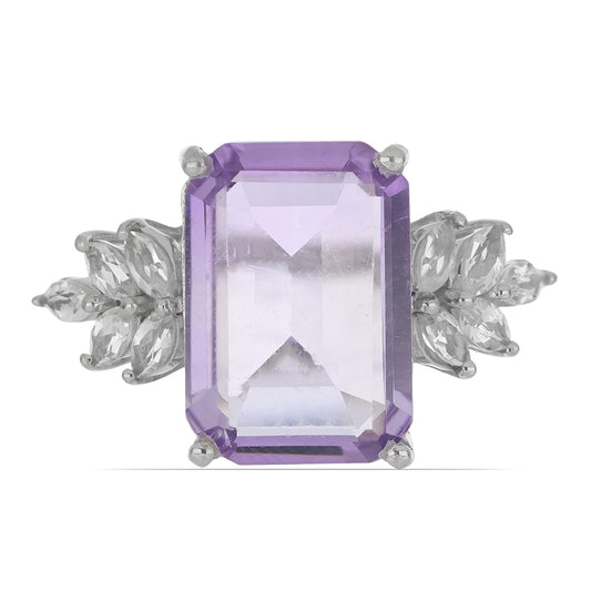 Silberring mit Rose De France Amethyst und weißem Topas