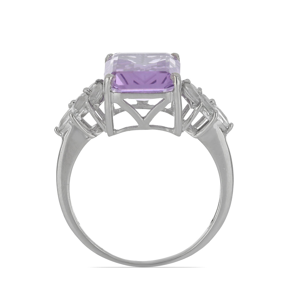 Silberring mit Rose De France Amethyst und weißem Topas 2 