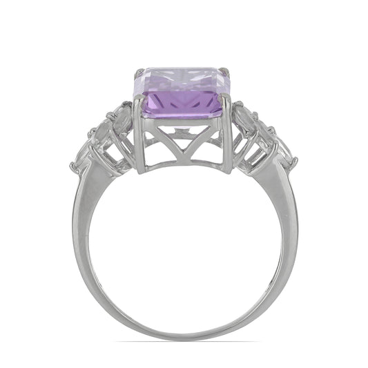 Silberring mit Rose De France Amethyst und weißem Topas