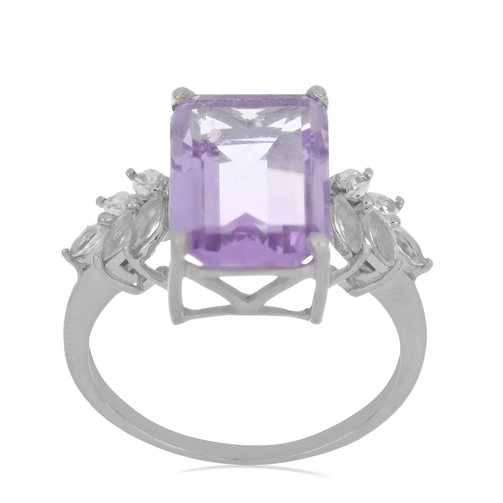 Silberring mit Rose De France Amethyst und weißem Topas 3 