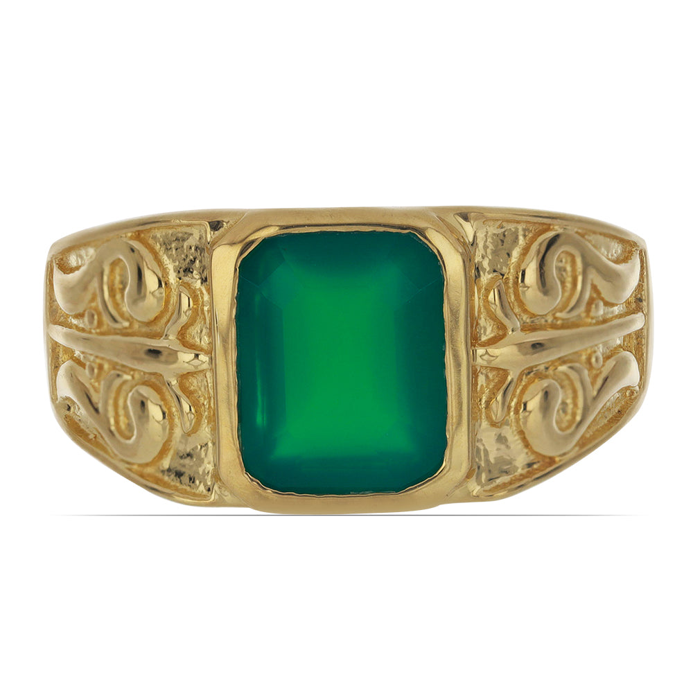 Goldplattierter Silberring mit grünem Achat 1 