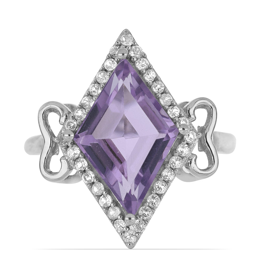 Silberring mit Rose De France Amethyst und weißem Topas