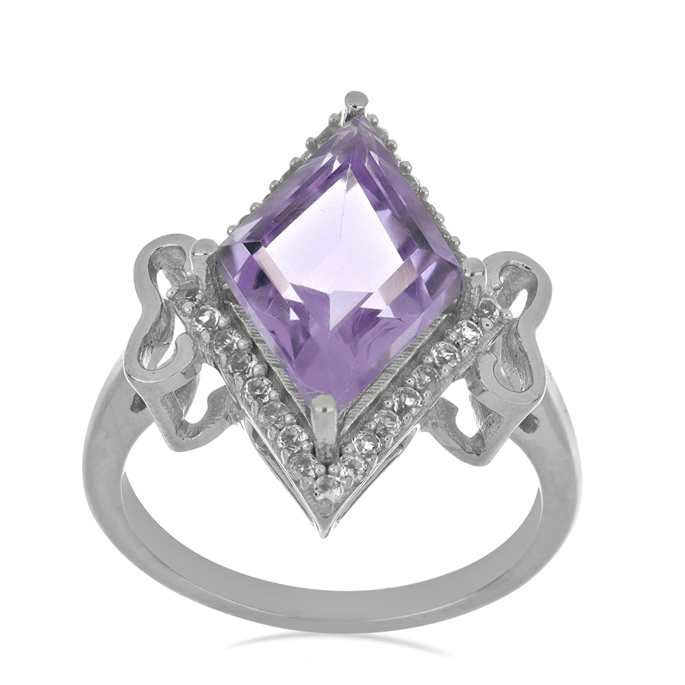 Silberring mit Rose De France Amethyst und weißem Topas