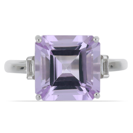 Silberring mit Rose De France Amethyst und weißem Zirkon