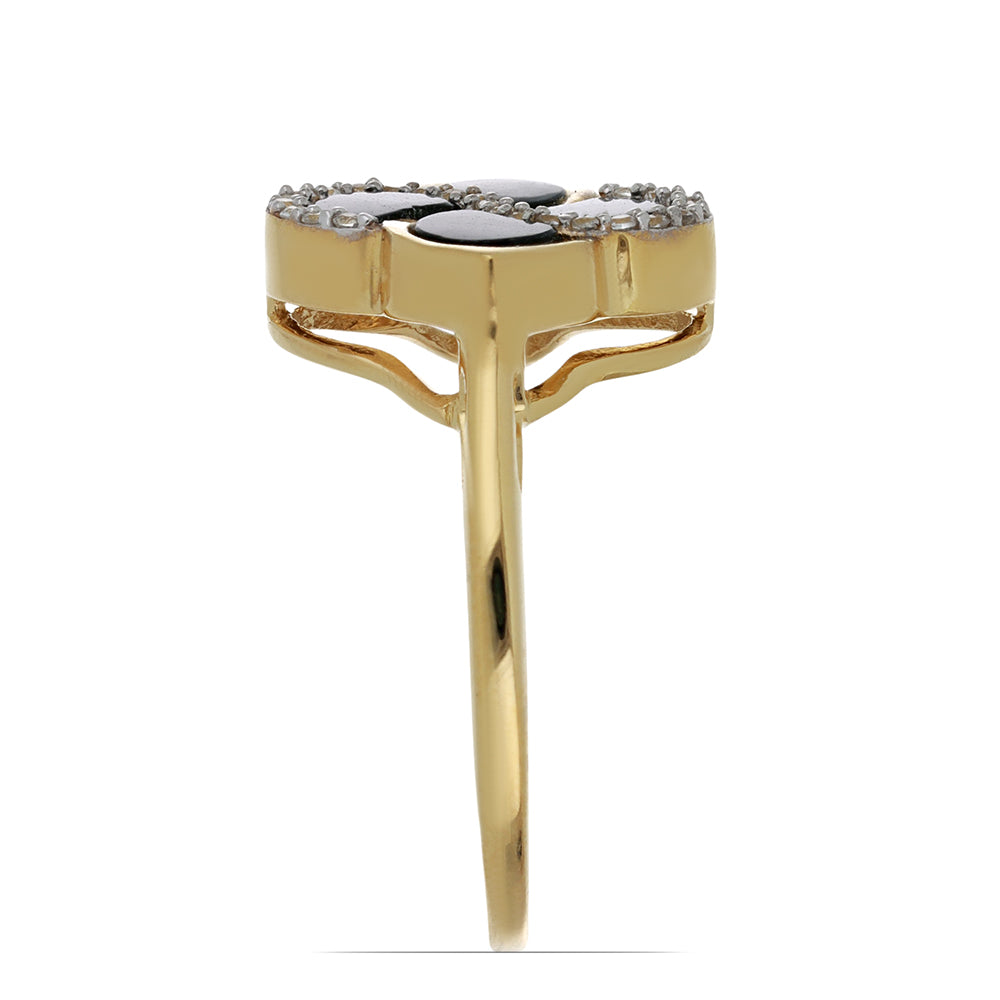 Goldplattierter Silberring mit schwarzem Onyx aus Suwar und weißem Topas