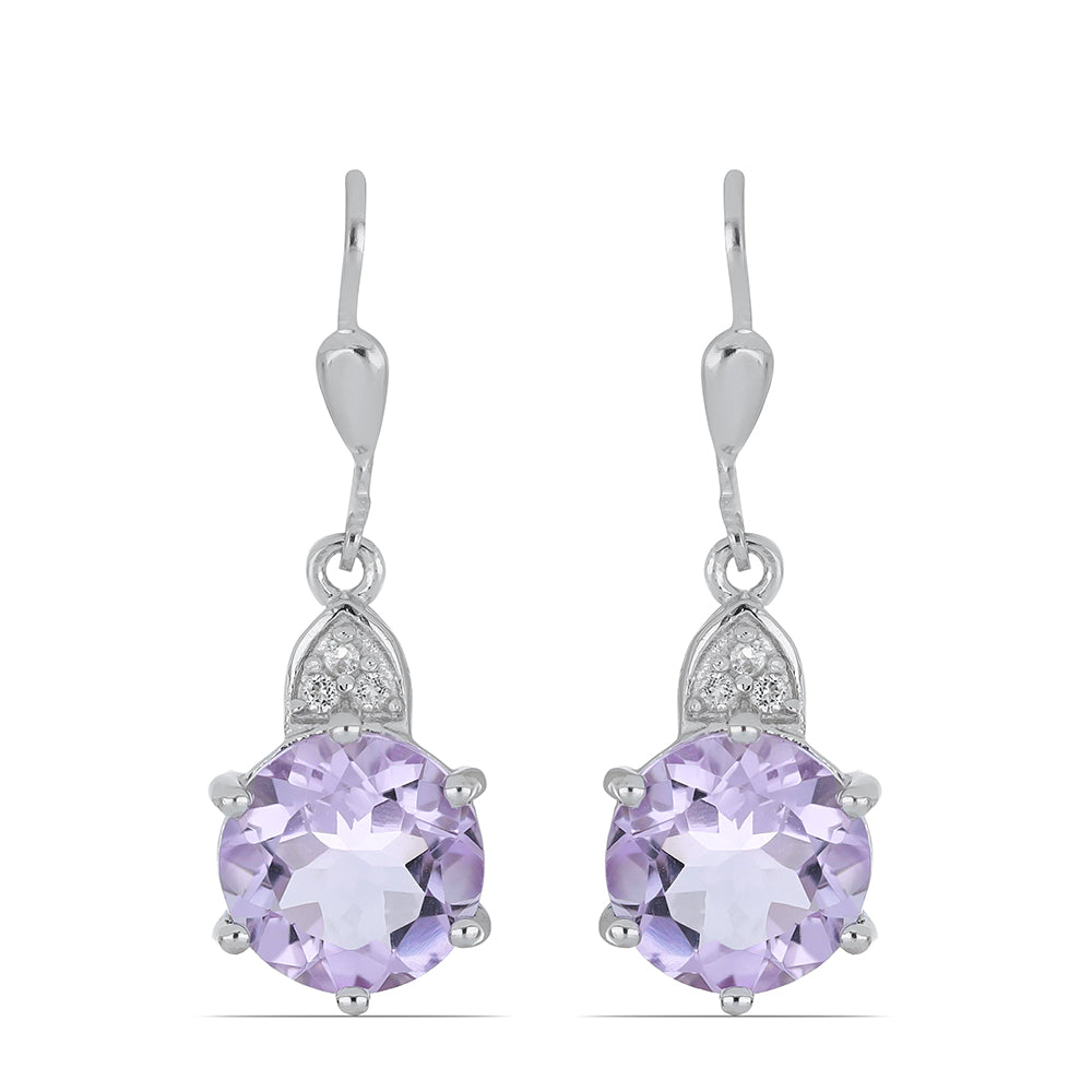 Silberohrringe mit Rose De France Amethyst und weißem Topas 1 