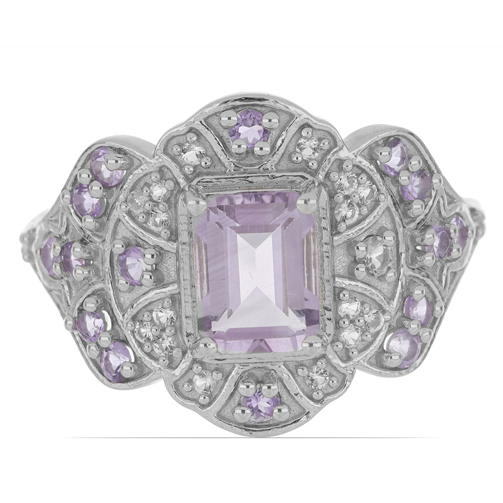 Silberring mit Rose De France Amethyst und weißem Topas