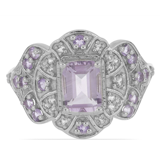 Silberring mit Rose De France Amethyst und weißem Topas
