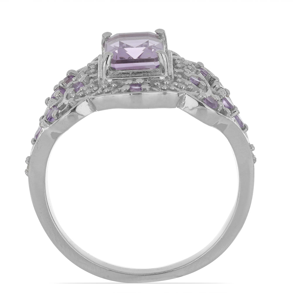 Silberring mit Rose De France Amethyst und weißem Topas
