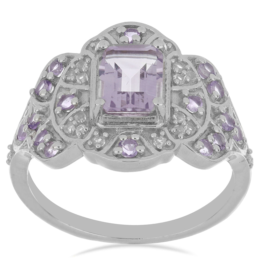 Silberring mit Rose De France Amethyst und weißem Topas 3 