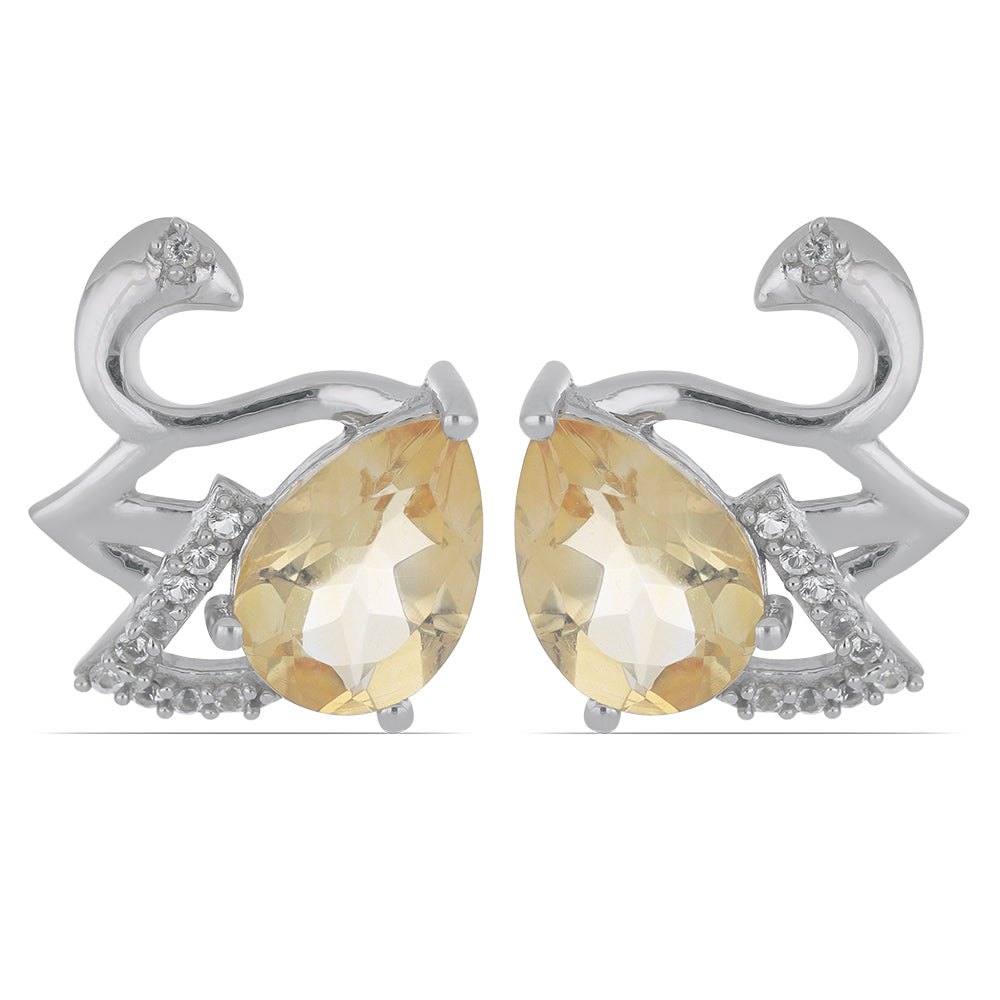 Silberohrringe mit Zitrin aus dem Ural und weißem Topas