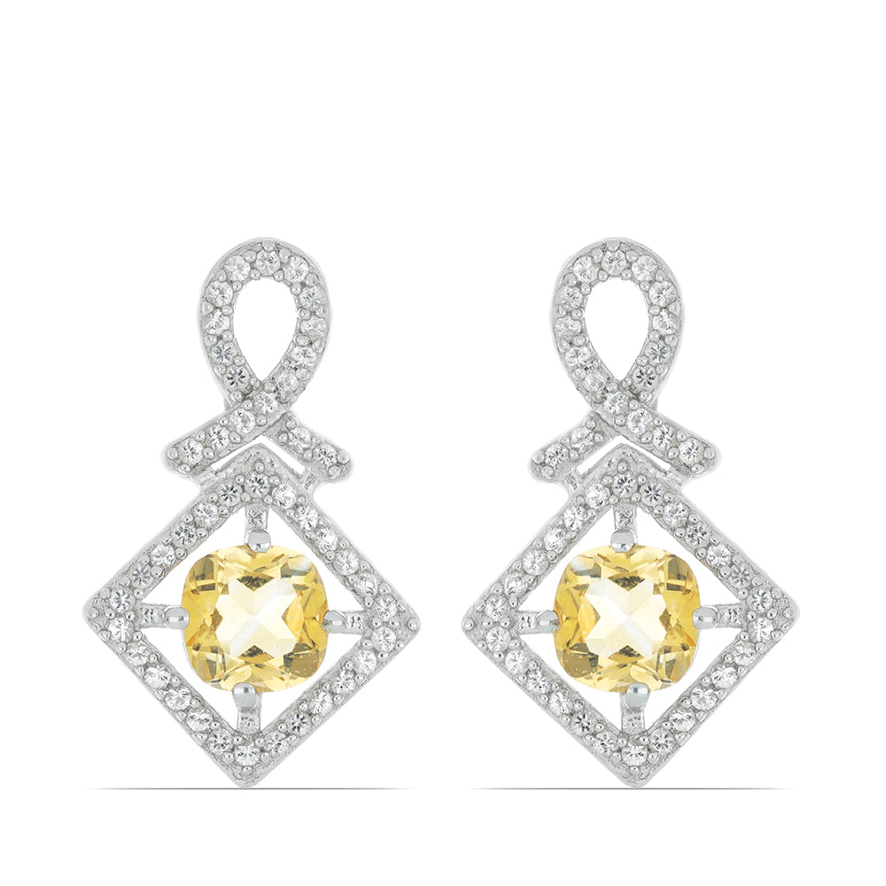 Silberohrringe mit Zitrin aus dem Ural und weißem Topas