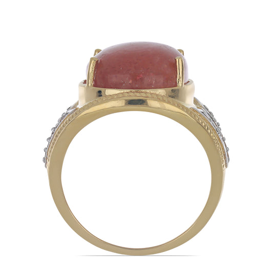 Goldplattierter Silberring mit Sonnenstein aus Oregon und weißem Topas