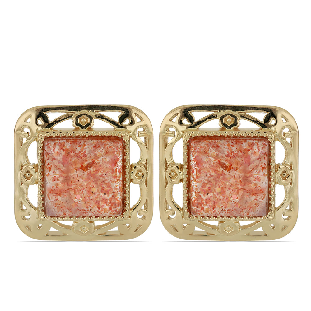 Goldplattierte Silberohrringe mit Sonnenstein aus Oregon 1 