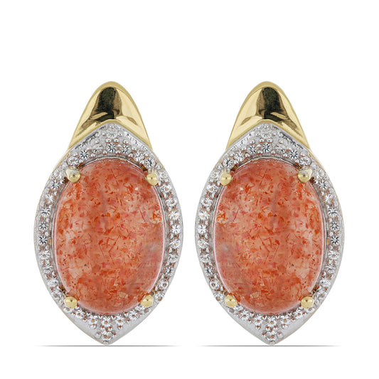 Goldplattierte Silberohrringe mit Sonnenstein aus Oregon und weißem Topas