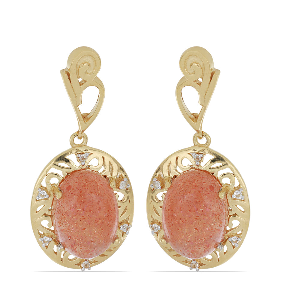 Goldplattierte Silberohrringe mit Sonnenstein aus Oregon und weißem Topas