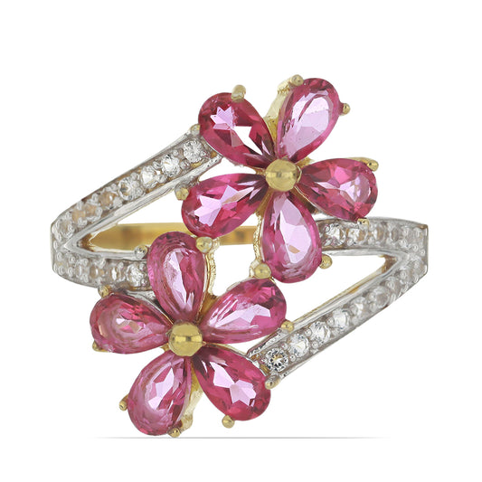 Goldplattierter Silberring mit rosa Topas und weißem Topas