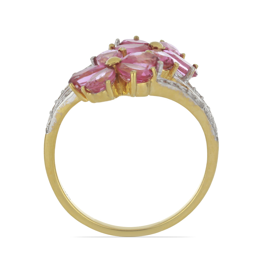 Goldplattierter Silberring mit rosa Topas und weißem Topas 2 