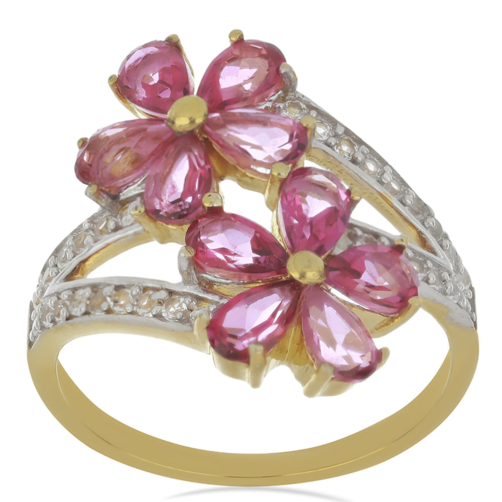 Goldplattierter Silberring mit rosa Topas und weißem Topas 3 